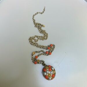 Vintage Lia Sophia Orange and Faux Pearl Pendant Empress Necklace